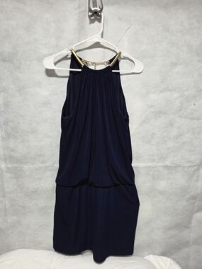 Jessica Simpson Navy Halter Mini Dress with Gold Chain